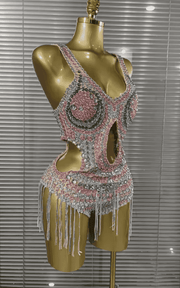 Emilia Sparkly Crystal Diamond Sleeveless V Neck Bodycon Bodysuit
