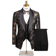Luxury men’s woven pattern 3-piece formal suit with blazer, vest, and trousers for weddings or events