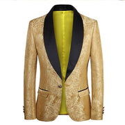 Luxury golden jacquard smoking jacket for men with textured fabric and elegant gold finish