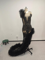 Carla Pink Beaded Layered Ruffle Prom Dress with High Slit-Ready to Ship