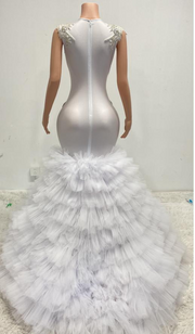 Ava adorable tulle ruched train rhinestones prom dress for women formal night