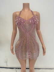 Gingee Sparkly Rhinestones Mesh See Through Short Birthday Dress - Ready to Ship