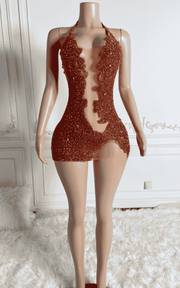 Sparkly Sheer Mesh Rhinestone Illusion Halter Bodycon Birthday Dress