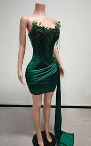 Crystal Draped Corset Dress With Elegant Side Sweep Luxury Crystal Birthday Dress