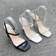 Spring Summer Large Size 36-43 Fine High Heels Women Sandals Elegant Square Toe Buckle Ankle Strap Fashion Shoes Street Office