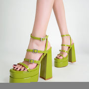 Baldauren Summer New Square Toe Hoof Heeled Women's Sandals 14 CM High Heel Crystal Buckle Big Size 42 Fashion Sandals