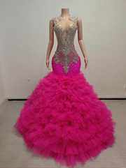 Ava Adorable Tulle Ruched Train Rhinestones Prom Dress - Ready to Ship