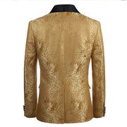 Luxury golden jacquard smoking jacket for men with textured fabric and elegant gold finish