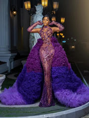 Gorgeous Mermaid Sequin Prom Dress with Ruffle Tiered Detachable Train