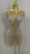Zaylina Sparkly Crystal Diamonds Sexy Mesh See Through Mini Dress