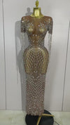 Zaylina Rhinestones Tassel Transparent Mesh Stretch Long Dress