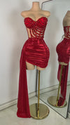Jaxyn Sparkly Red Diamonds Asymmetrical Two Pieces Dress
