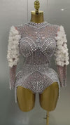 Sevyn Luxury Sparkle Diamond Pearls Flower Bodysuits
