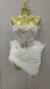 Arlina White Lace Strapless Tops Ruffles Mini Skirt 2 PCS Set