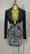 Diamonds Tassel Sexy Hollow Out Black Mini Dress