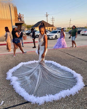 Feather Beading Mermaid Prom Dress