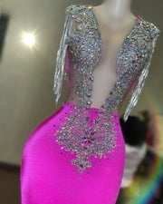 Fuchsia Mermaid Prom Dresse 2023 Crystal beadimg feathers party dress stain blackless