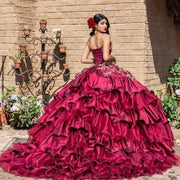 Burgundy Quinceanera Dress with Jacket Embroidery Beading Sweet 16 Mexican Girls Prom Gowns Ruffles vestidos de 15 anos