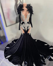 Velvet Prom Dresses For Women 2023 Crystal Beading Mermaid Party Gowns Long Sleeve