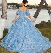 Sparkly Tulle Blue Off The Shoulder Quinceanera Dresses Princess Ball Gown Vestido De 15 Anos Sweet 16 Dresses Gala