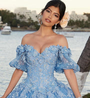 Sparkly Tulle Blue Off The Shoulder Quinceanera Dresses Princess Ball Gown Vestido De 15 Anos Sweet 16 Dresses Gala