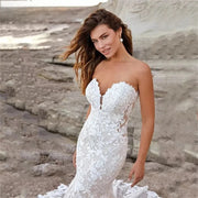 Sexy Wedding Dress Mermaid Strapless Tulle Lace Appliques Flowers 2023 New Design Bridal Gowns Custom Size MK04M