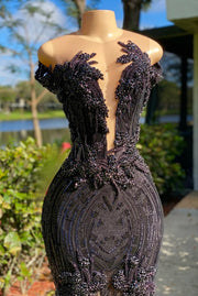 Black Crystal Rhinestone Prom Dress Illusion Open Back with Zipper Closure Low Cut Neckline w/ Skin Tone Mesh Gown