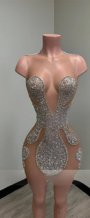 Hot Sliver Beading Mermaid Prom Dresses See Thru Dress For Birthday Party Sexy Cocktail Gowns O Neck robe