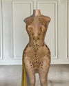 Gold Crystal Beading Mermaid Birthday Dress With Train