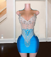 Sexy See Through Short Prom Dresses For Women Sheer O-Neck Beading Birthday Party Gowns Backless Mini Vestidos De Cóctel