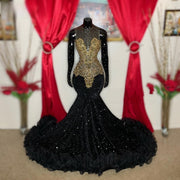 Elegant Black Prom Dresses 2023 Ruffles Beading Luxury Mermaid Evening Gowns Sequin Velvet Robes De Bal Women Party Wear