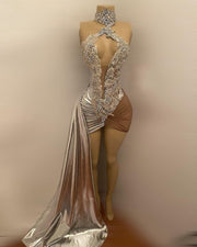 Luxury Short Prom Dress For Women High Neck Diamond Dresses For Your Birthday Beading Party Gowns Vestidos De Graduación