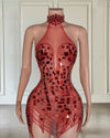 Sexy Red Crystal Beading Backless Birthday Dress