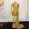 Gold Crystal Tassel Sequin Birthday Dress with Train