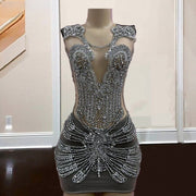 Luxury Silver Rhinestone Birthday Dresses For Women Velvet Beading Short Prom Gowns 2024 Vestidos De Graduación