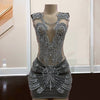 Luxury Velvet Beading Silver Rhinestone Birthday Dress