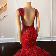 Luxury Red Prom Dresses For 2024 Backless Sparkly Sequin Tassel Crystal Mermaid Party Gowns Evening Wear