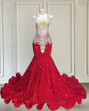 Red Mermaid Prom Dresses 2023 Luxury Crystals Diamond Sequin Party Gowns Vestidos De Graduación