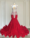 Red Luxury Crystals Diamond Mermaid Prom Dress