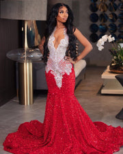 Red Mermaid Prom Dresses 2023 Luxury Crystals Diamond Sequin Party Gowns Vestidos De Graduación