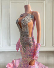 Sparkly Pink Prom Dresses 2023 Luxury Crystals Diamond Sequin Mermaid Party Gowns Vestidos De Graduación