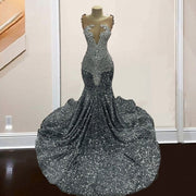 Shinny Rhinestone Prom Dresses 2024 Sheer Neck Luxury Sparkly Diamond Party Gowns Evening Wear Sequin Robes De Soirée