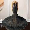 Black Crystal Sequin Applique Prom Dress