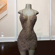 Luxury Diamond Prom Dresses 2024 Backless Rhinestone Short Birthday Dress See Through Party Gowns Luxury Vestidos De Gala