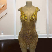 Luxury Gold Birthday Dress For Women Rhinestone Diamond Homecoming Gowns Short Prom Dresses Vestidos De Gala