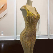 Luxury Gold Birthday Dress For Women Rhinestone Diamond Homecoming Gowns Short Prom Dresses Vestidos De Gala
