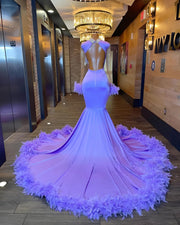 Light Purple Feathers Long Sleeve Prom Dresses Tassels Mermaid Dress For wedding Party Gown