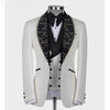 Men's White and Black  and Blue Beaded Suit (Jacket + Pants + Vest )