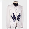 Men's White Blue Beaded Suit (Jacket + Pants )