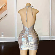 Diamond Halter Backless Mini Party Gown